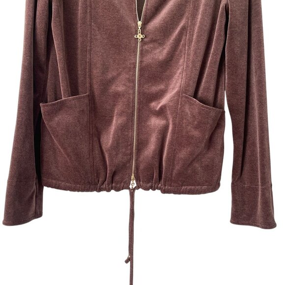 St. John Sport Size M Brown Velour Zip-Up Jacket Sweater Drawstring Hem - Picture 6 of 10